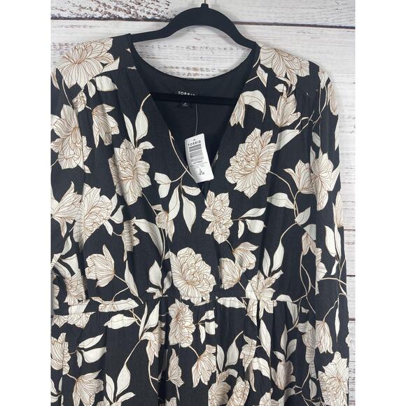 Torrid Dress Womens 2X 18-20 Black Floral Midi Ruffle Surplice Gauze Dress - Picture 4 of 14